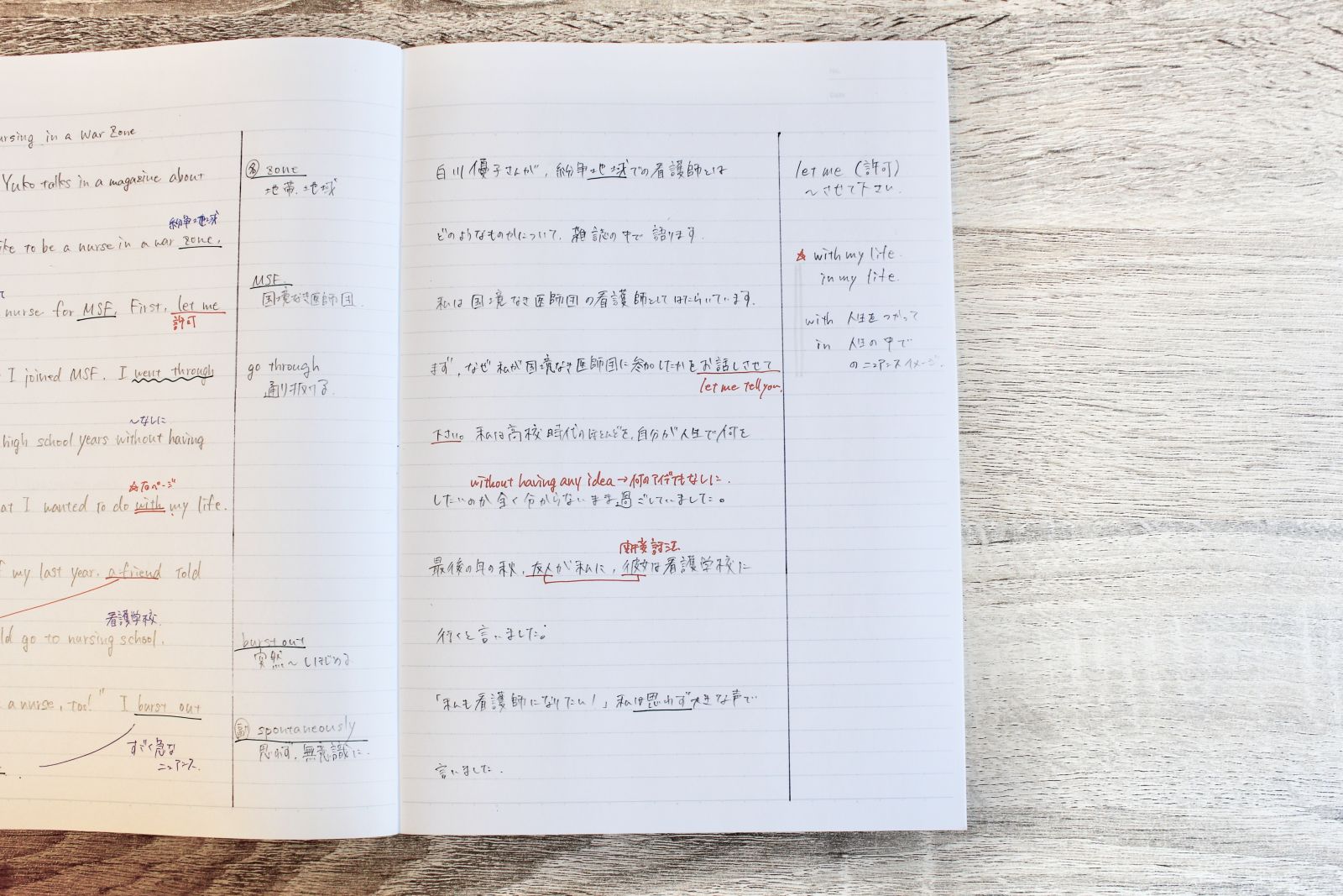 メモが書き込めるよう余白をつくったノート