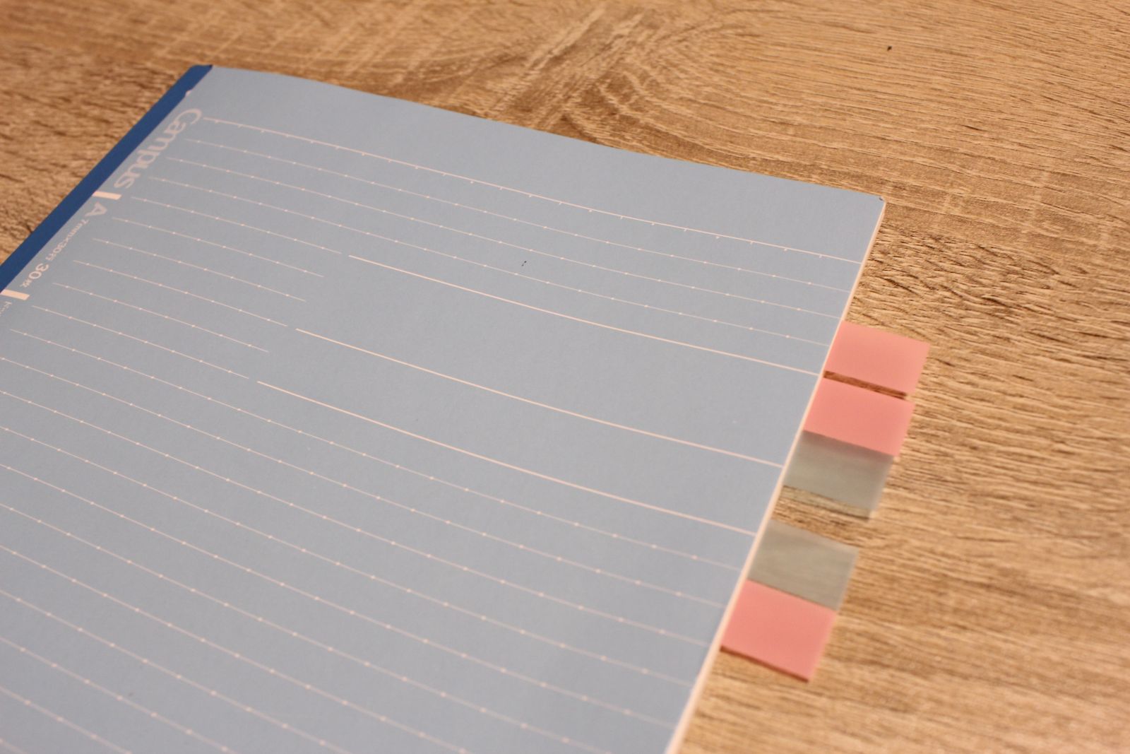 ノートに色分けされたふせんが貼られ、インデックスしやすくなっている