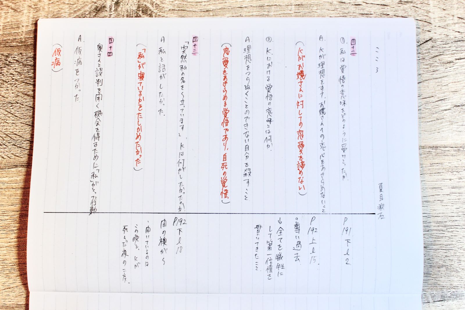 きれいにまとめられた授業用の現代文のノート